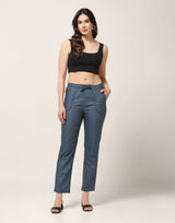 Kagad Jeans Womens Mid Rise Straight Fit Air Force Blue Cotton Trouser - Style Code "KGDTR-404031