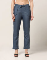 Kagad Jeans Womens Mid Rise Straight Fit Air Force Blue Cotton Trouser - Style Code "KGDTR-404031