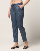 Kagad Jeans Womens Mid Rise Straight Fit Air Force Blue Cotton Trouser - Style Code "KGDTR-404031