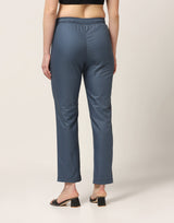 Kagad Jeans Womens Mid Rise Straight Fit Air Force Blue Cotton Trouser - Style Code "KGDTR-404031