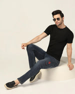 Kagad Jeans Mens Regular Fit badges Two Tone Dark Fadded Blue Jeans - Style Code "KGDJN-403041