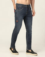 Kagad Jeans Mens Regular Fit badges Two Tone Dark Fadded Blue Jeans - Style Code "KGDJN-403041