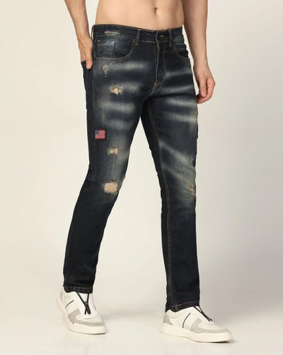 Kagad Jeans Mens Regular Fit badges Two Tone Deep Ocean Blue Rugged Jeans - Style Code "KGDJN-403030