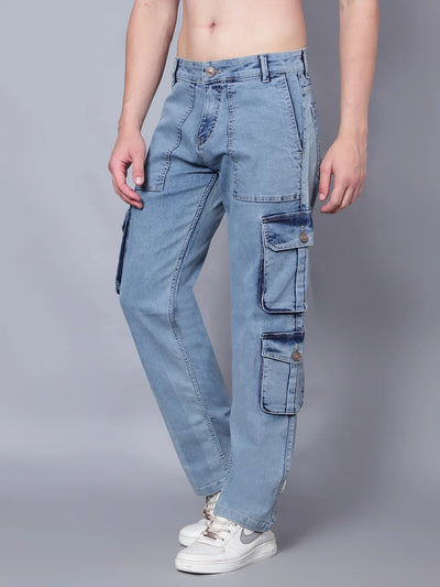 Kagad Jeans Mens Regular Fit Air Blue Cargo Jeans - Style Code "KGDCRG-403071