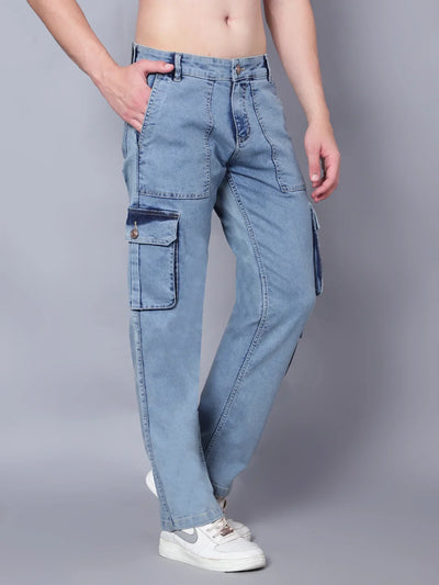 Kagad Jeans Mens Regular Fit Air Blue Cargo Jeans - Style Code "KGDCRG-403071