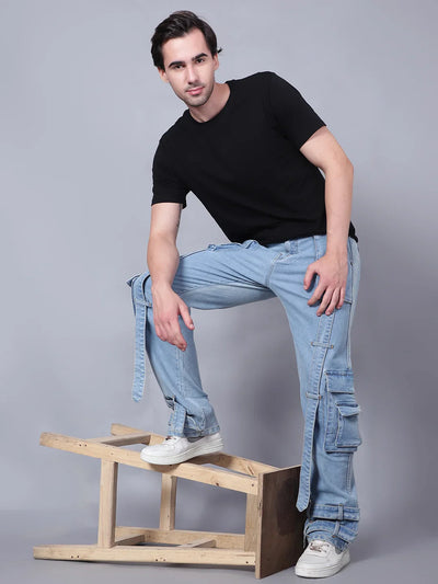 Kagad Jeans Mens Loose Fit Wide Leg Aged Indigo Cargo Jeans - Style Code "KGDCRG-403065