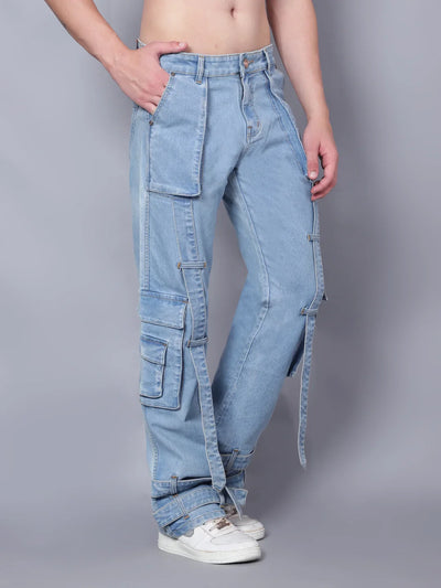 Kagad Jeans Mens Loose Fit Wide Leg Aged Indigo Cargo Jeans - Style Code "KGDCRG-403065