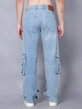 Kagad Jeans Mens Loose Fit Wide Leg Aged Indigo Cargo Jeans - Style Code "KGDCRG-403065