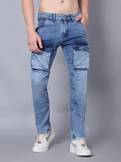 Kagad Jeans Mens Slim Fit Light Blue Cargo Jeans - Style Code "KGDCRG-403066