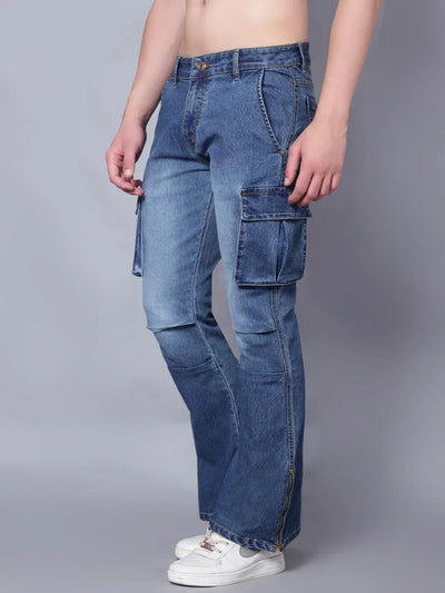 Kagad Jeans Mens Plus Size Boot Fit Storm Blue Cargo Jeans - Style Code "KGDCRG-403067
