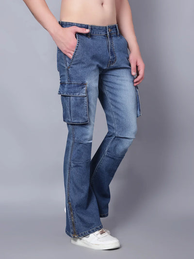 Kagad Jeans Mens Plus Size Boot Fit Storm Blue Cargo Jeans - Style Code "KGDCRG-403067