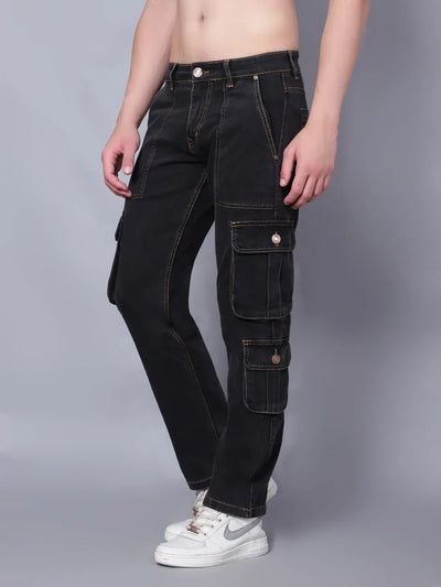 Kagad Jeans Mens Regular Fit Black Cargo Jeans - Style Code "KGDCRG-403068