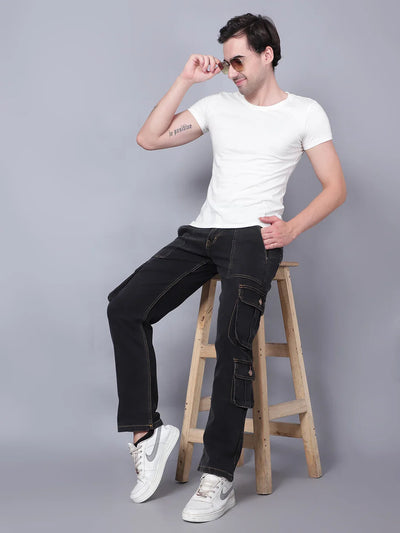 Kagad Jeans Mens Regular Fit Black Cargo Jeans - Style Code "KGDCRG-403068