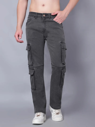 Kagad Jeans Mens Regular Fit Charcoal Black Cargo Jeans - Style Code "KGDCRG-403069