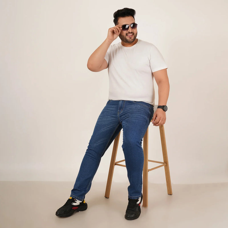 Kagad Jeans Mens Plus Size Regular Fit Mid Blue Color Denim Jeans - Style Code 