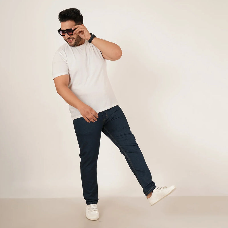 Mens Plus Size Regular Fit Deep Ocean Blue Color Denim Jeans - Style Code 