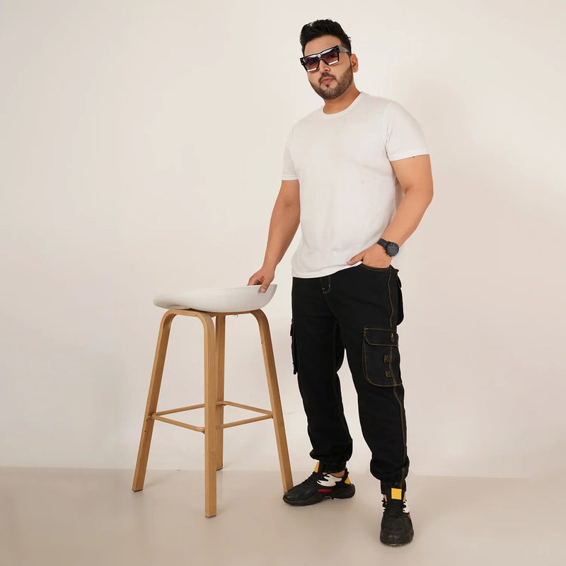 Kagad Jeans Mens Plus Size Loose Fit Black Color Denim Jogger - Style Code 