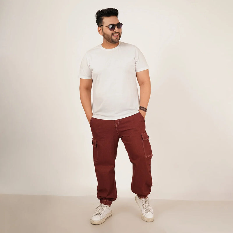 Kagad Jeans Mens Plus Size Loose Fit Copper Red Color Denim Jogger - Style Code 
