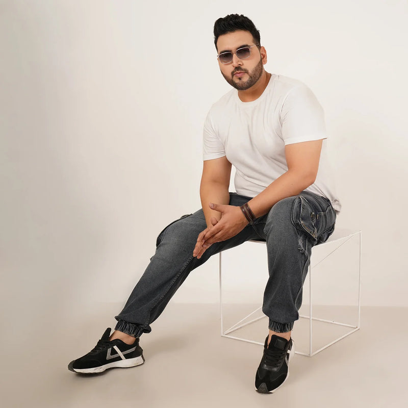 Kagad Jeans Mens Plus Size Loose Fit Fadded Blue Grey Ting Color Denim Jogger - Style Code 