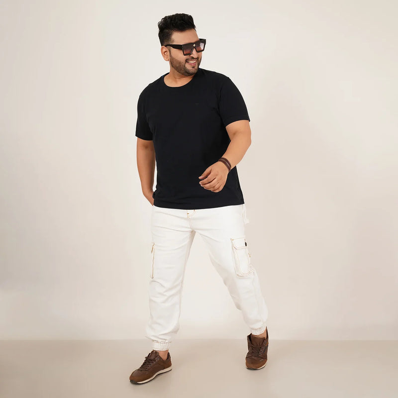 Kagad Jeans Mens Plus Size Loose Fit White Color Denim Jogger - Style Code 