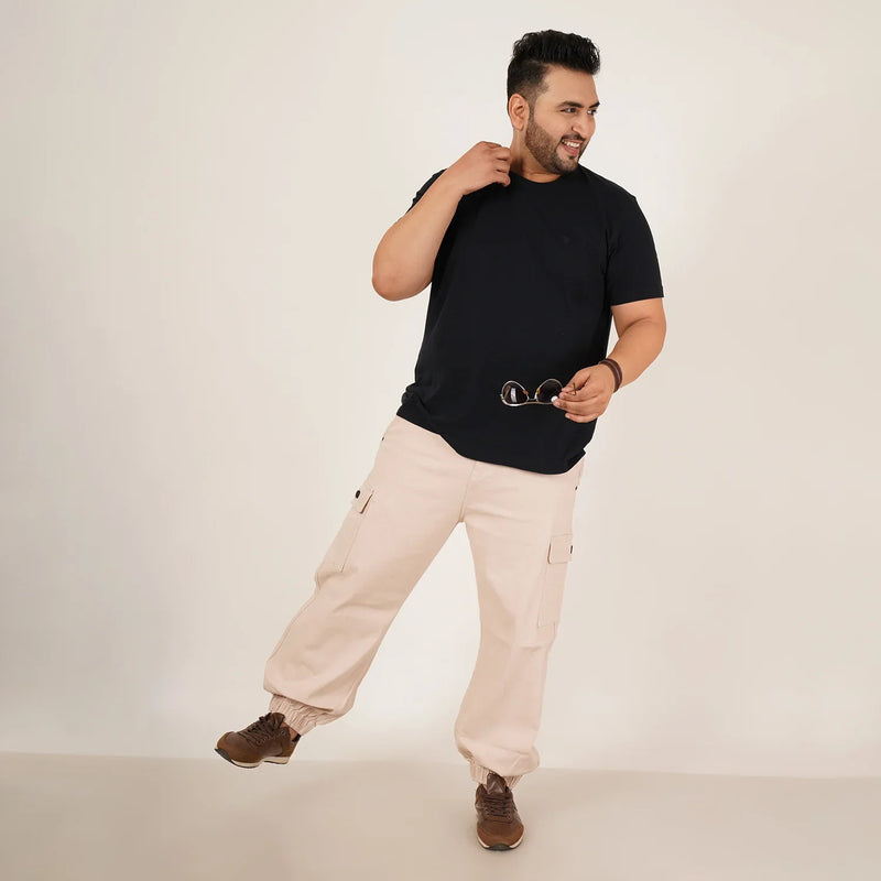 Kagad Jeans Mens Plus Size Loose Fit Cream Color Denim Jogger - Style Code 