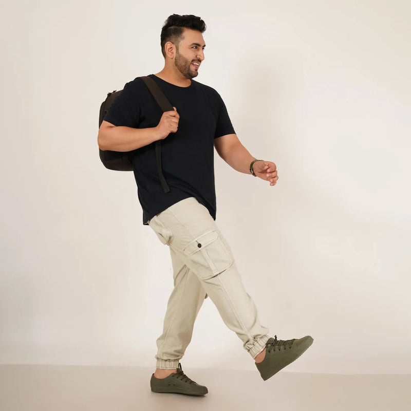 Kagad Jeans Mens Plus Size Loose Fit Pista Cream Color Denim Jogger - Style Code 