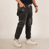 Kagad Jeans Mens Plus Size Loose Fit Charcoal Black Color Denim Jogger - Style Code "KGDJGR-406064