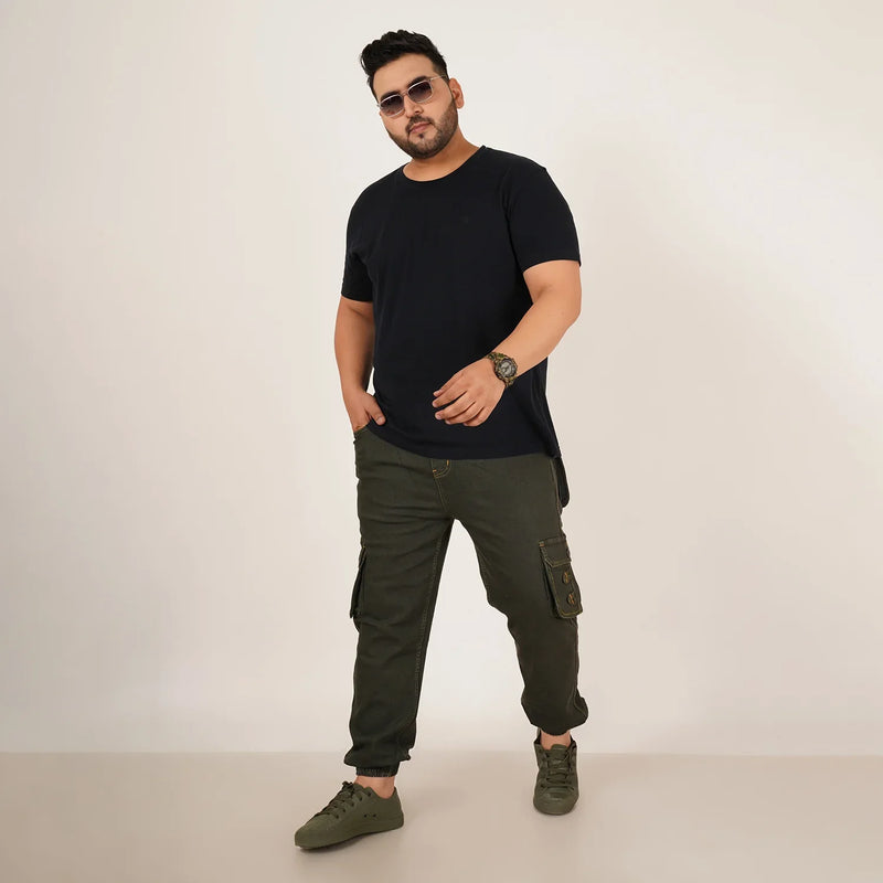 Kagad Jeans Mens Plus Size Loose Fit Deep Olive Color Denim Jogger - Style Code 