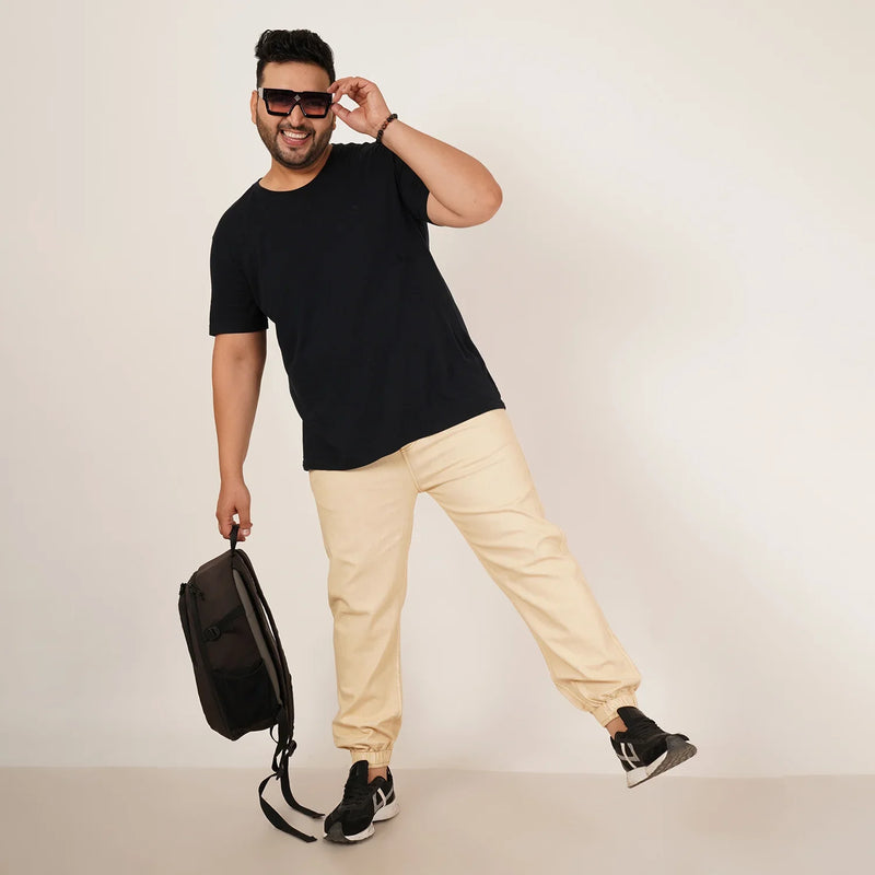 Kagad Jeans Mens Plus Size Loose Fit Rich Cream Color Denim Jogger - Style Code 