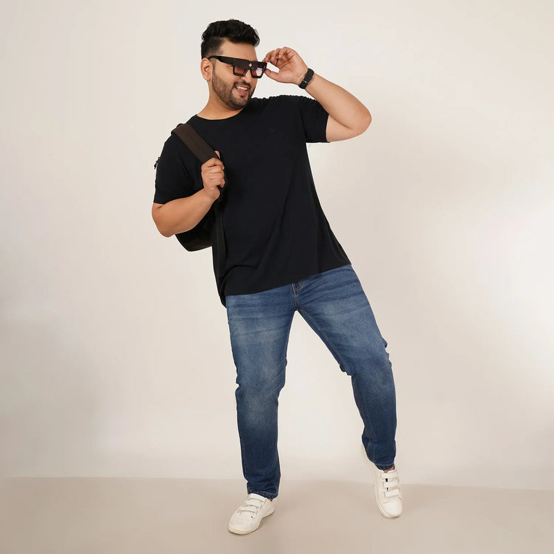 Mens Plus Size Regular Fit Dark Blue Color Denim Jeans - Style Code 