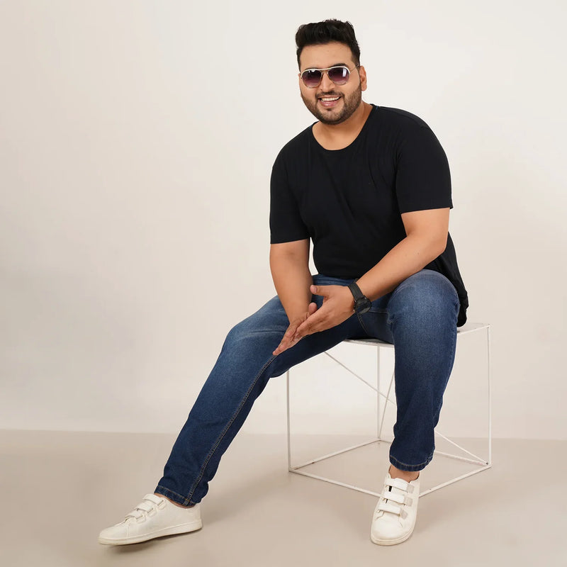 Kagad Jeans Mens Plus Size Regular Fit Mid Night Blue Color Denim Jeans - Style Code 