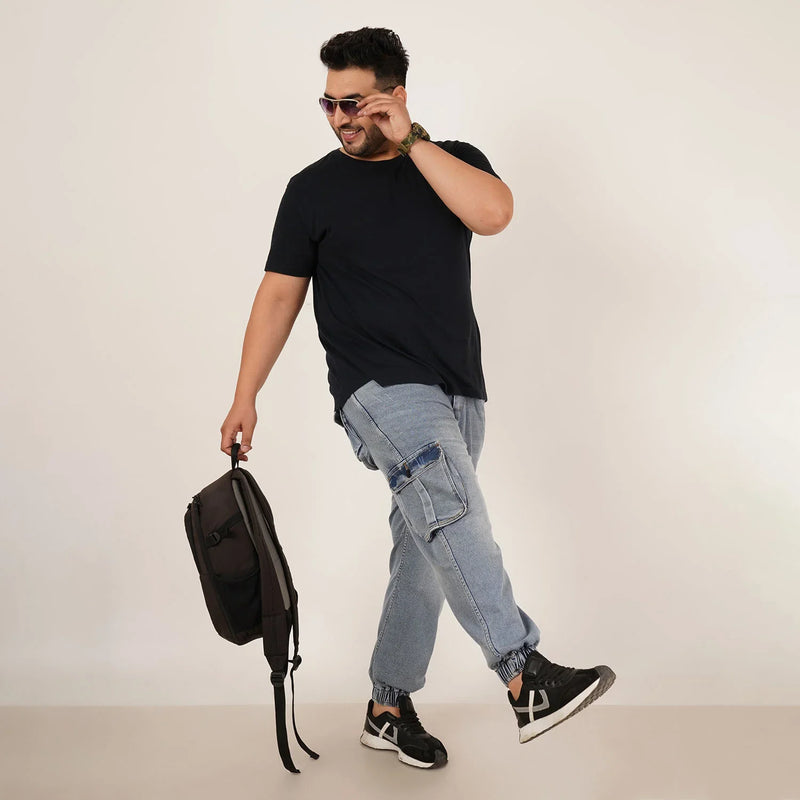 Kagad Jeans Mens Plus Size Loose Fit Water Blue Color Denim Jogger - Style Code 