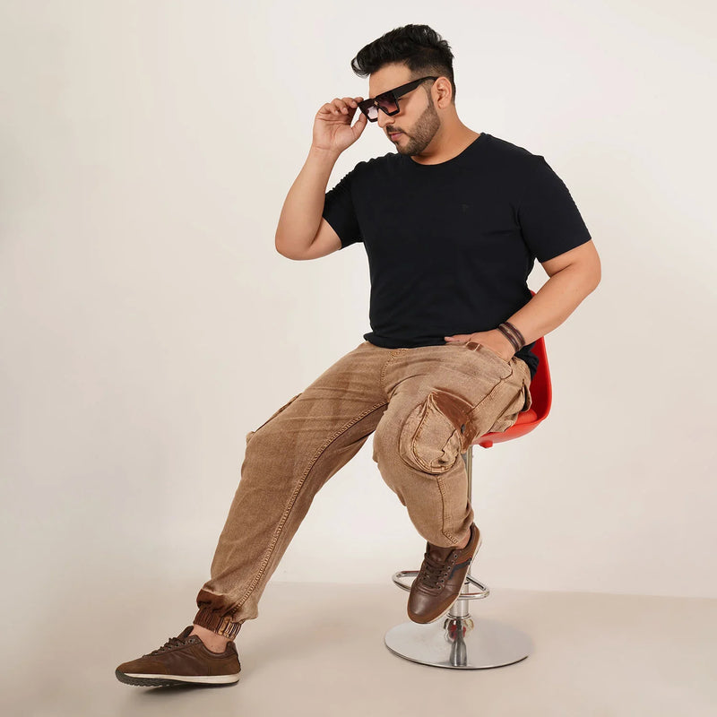 Kagad Jeans Mens Plus Size Loose Fit Rust Color Denim Jogger - Style Code 