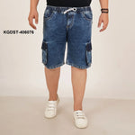Kagad Jeans Mens Plus Size Loose Fit Storm Blue Color Denim Cargo Pocket Short - Style Code "KGDST-406076