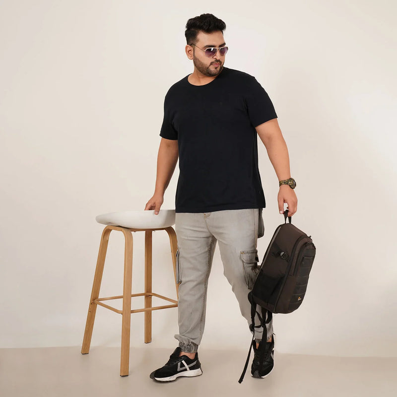 Kagad Jeans Mens Plus Size Loose Fit Light Grey Color Denim Jogger - Style Code 