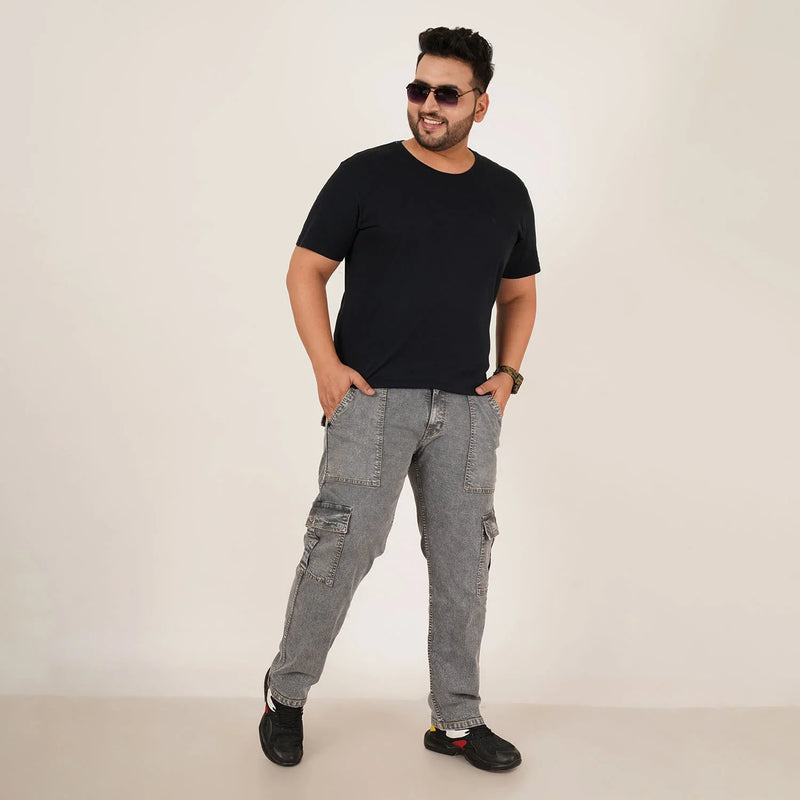 Kagad Jeans Mens Plus Size Straight Fit Grey Color Denim Cargo Jeans - Style Code 