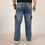 Kagad Jeans Mens Plus Size Straight Fit Mid Blue Color Denim Cargo Jeans - Style Code "KGDCR-406051