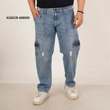 Kagad Jeans Mens Plus Size Straight Fit Light Blue Color Denim Cargo Jeans - Style Code "KGDCR-406050