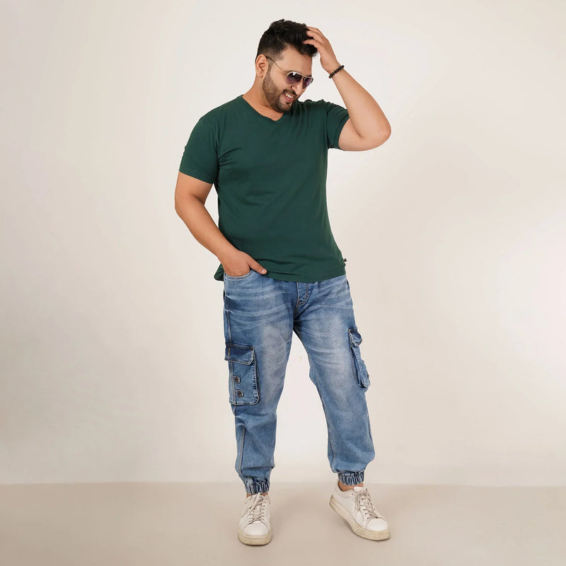 Kagad Jeans Mens Plus Size Loose Fit Light Blue Tint Color Denim Jogger - Style Code 