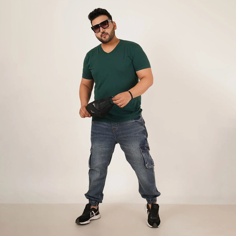 Kagad Jeans Mens Plus Size Loose Fit Faded Blue Tint Color Denim Jogger - Style Code 