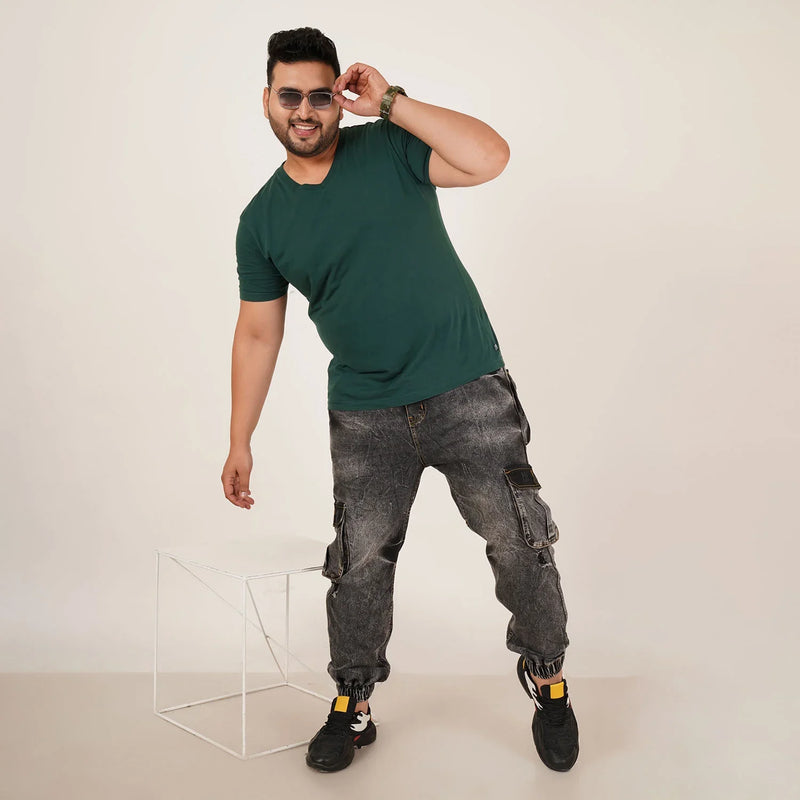 Kagad Jeans Mens Plus Size Loose Fit Charcoal Grey Color Denim Jogger - Style Code 