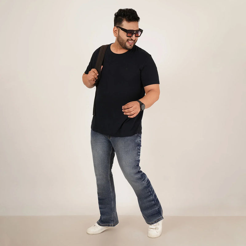 Mens Plus Size Boot Fit Stone Washed Blue Color Denim Jeans - Style Code 