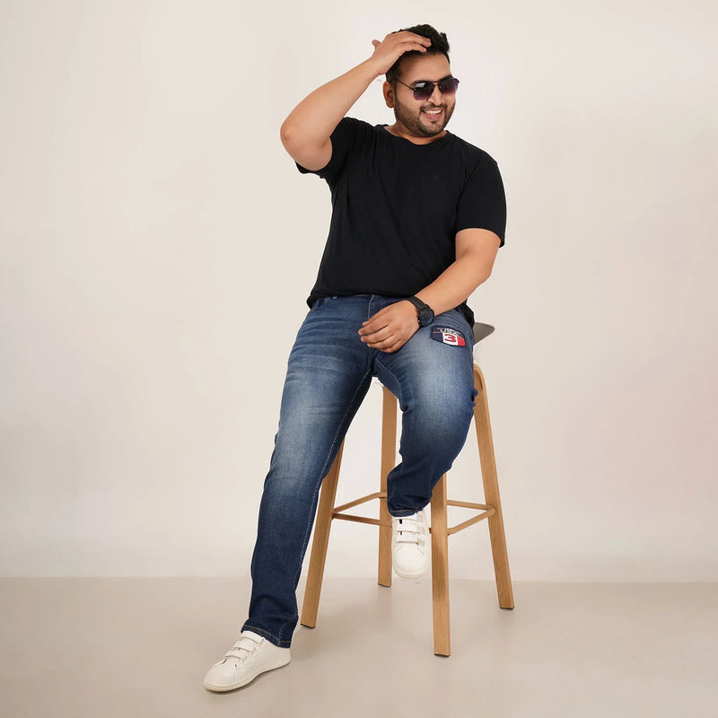 Kagad Jeans Mens Plus Size Regular Fit Mid Night Blue Color Denim Jeans - Style Code 