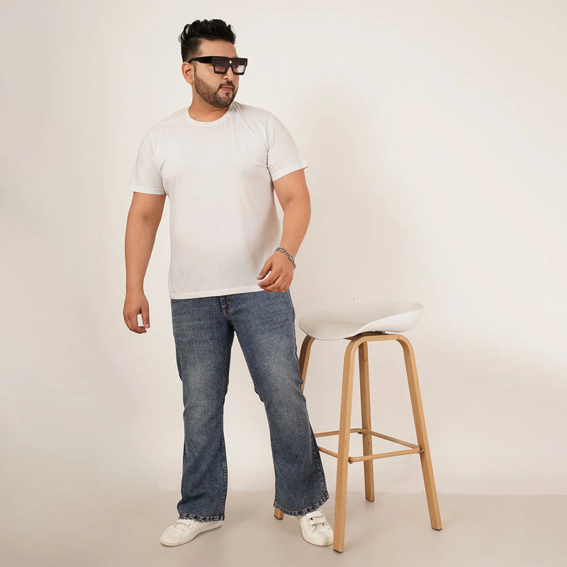 Mens Plus Size Boot Fit Aged Indigo Blue Denim Jeans - Style Code 