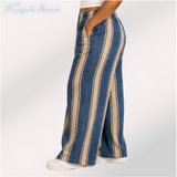 Womens striped elasticated High Rise waist loose straight fit Palazo KGDJNS-404084
