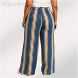 Womens striped elasticated High Rise waist loose straight fit Palazo KGDJNS-404084