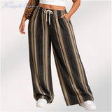 Womens striped elasticated High Rise waist loose straight fit Palazo KGDJNS-404085
