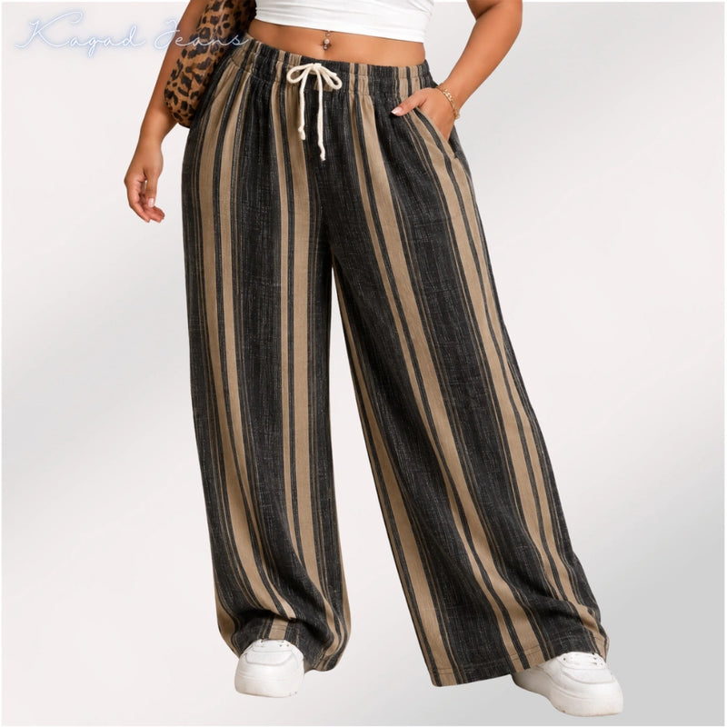 Womens striped elasticated High Rise waist loose straight fit Palazo KGDJNS-404085
